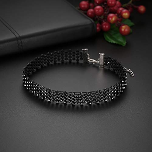 Flongo Damen Choker Halsband Strass glitzer Halsketten 2 Stück Set weiß schwarz Holzkohlenbohrer Tattoo Kette Kropfbänder Schmuck glitzer verstellbar Geschenk Kinder Mädchen Frauen