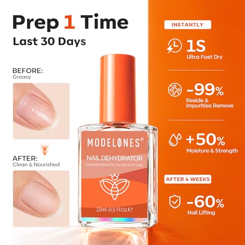 Image of Modelones Nail Dehydrator and Primer Set 15ml 2 Pcs HEMA Free Prep Kit | Acid Free Strong Adhesion Bonder Base Coat for Gel Polish Acrylic X Nail Gel Press On No Lift Long Lasting Home Manicure