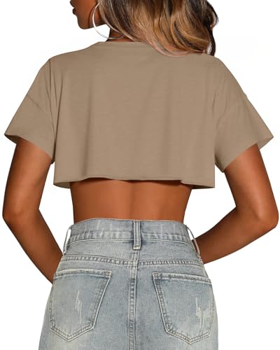Image of Crop Tops for Women Oversized Short Sleeve T Shirts Crew Neck Cropped Tees