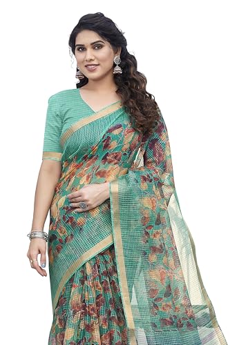 Image of MIRCHI FASHION Kota Doria Cotton Saree with Blouse Piece | Paisley Block Printed Saree for Women | Traditional Ethnic Daily Wear Summer Saree