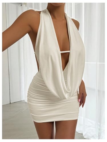 Image of SOLY HUX Women's Sexy Deep V Neck Halter Bodycon Mini Dress Sleeveless Party Club Dresses