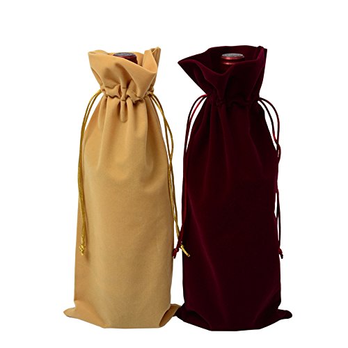 6 Stück Flanell Traubenwein Taschen mit Kordelzug,3 rote und 3 gelbe Weinflasche Geschenk Taschen (38 cm x 16 cm) Cover