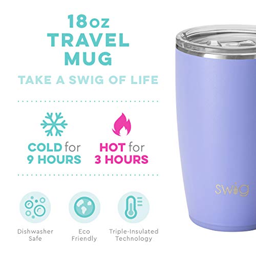 Swig 18oz Travel Mug, Insulated Tumbler with Handle and Lid, Cup Holder Friendly, Dishwasher Safe, Stainless Steel Insulated Coffee Mug with Lid and Handle (Hydrangea) - Thumbnail 2