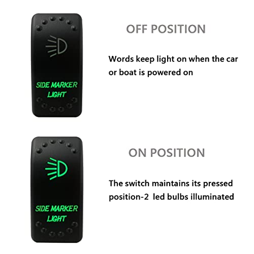 Image of Green Backlit Rocker Switch 5 Pin ON-Off Laser Etched Button Switch with Wires for Car Marine Boat UTV 20A /12V 10A /24V (Side Marker Light)