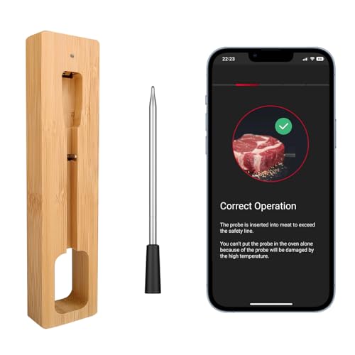 CirSureas Fleischthermometer Kabellos Bluetooth Grillthermometer IP67 Meat Thermometer Bratenthermometer für Backofen Grill Smoker Rotisserie Airfryer Sicher im Geschirrspüler