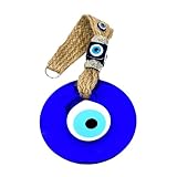 Evil Eye Decor Ornament Gold - 3.5' Turkish Nazar Amulet Wall Hanging in a Box - Home Protection Charm for Good Luck and Protection with Ropes - Blue, 3.55 inches