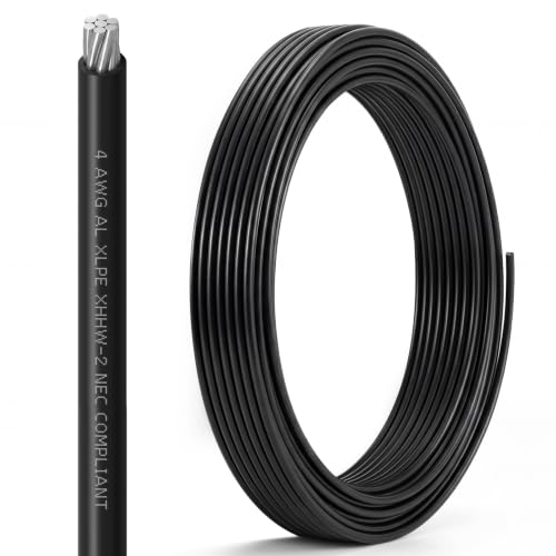 Relaxweex 25Ft 4 AWG XHHW-2 Aluminum Building Wire - UL Listed 600V 75A 90°C Stranded Cable for Residential, Commercial and Industrial Power Distribution Systems