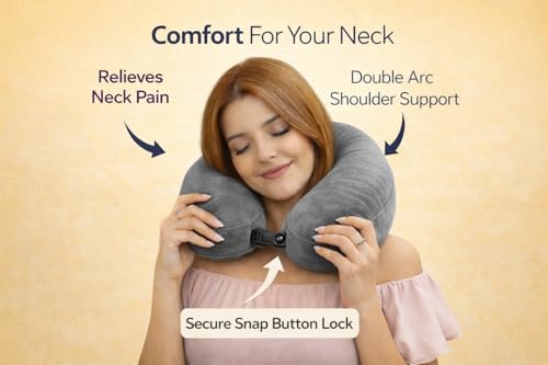 Image of cozyland Memory Foam Travel Neck Pillow |Ultra Soft Velvet Fabric|Ergonomically Designed for Ultimate Comfort for Air, Car, Train, Bus Travel- Grey, Standard Size