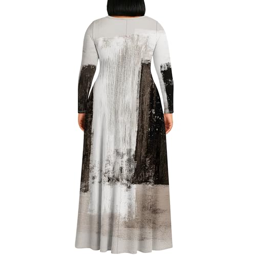 Image of PinkPatty Plus Size Maxi Dress for Curvy Women Crew Neck Long Sleeves Casual Dress Vacation Sundresses with Pockets