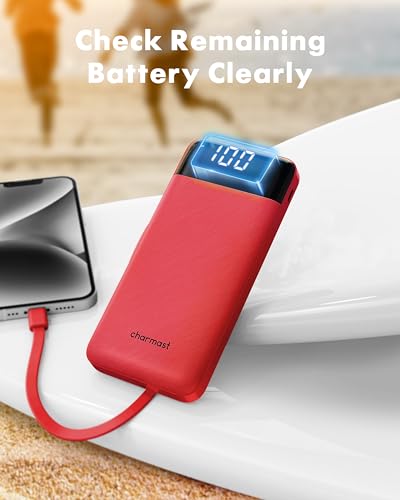 Image of charmast Portable Charger with Reinforced Built-in 4 Cables,10000mAh Power Bank Travel Essentials 6 Outputs 3 Inputs 3A Fast Charging Compatible with iPhone iPad Samsung Google Pixel LG Moto etc.