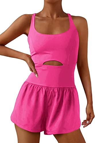 Hotexy Womens Workout Athletic Romper Padded Bras One Piece Exercise Jumpsuit Gym Clothes With Back Zipper Pocket #TOP20