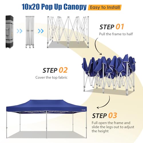 Image of Hoteel 10x20 Heavy Duty Pop Up Canopy Tent Without Sidewalls, Dark Blue