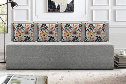 Image of Los Angeles Foldable Four Seater Sofa Cum Bed, Sofa Bed 6 X 6 Feet Jute Fabric Washable Cover- Including Cushion Perfect for Living Room - Grey