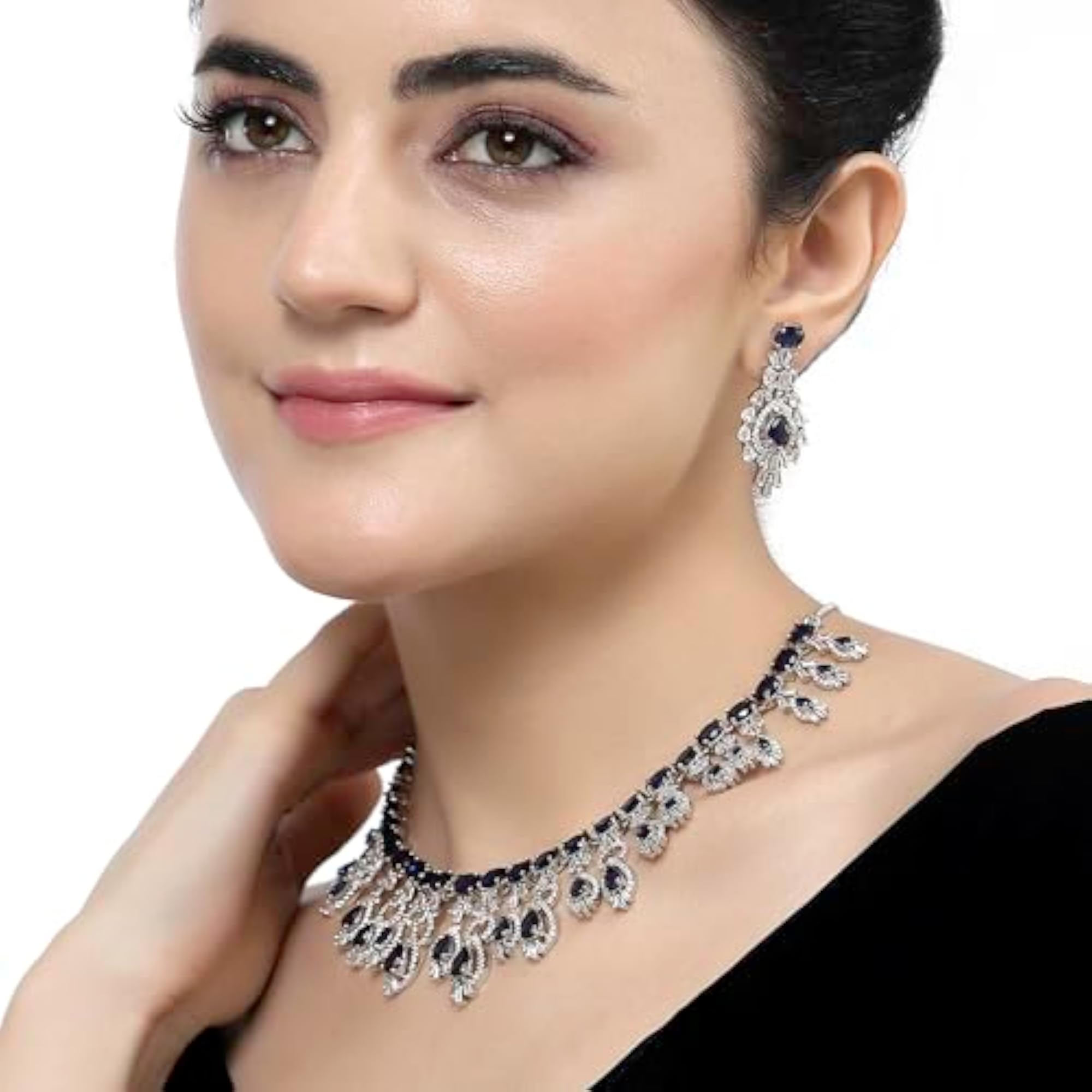 Rhodium-Plated American Diamond Studded Necklace Set