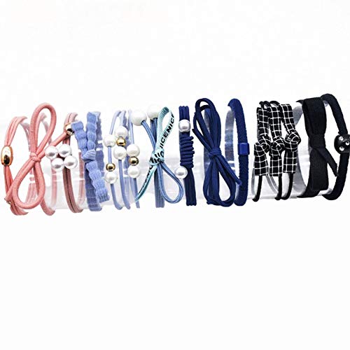 12 Pcs Hair Band Hair Tie, YIWINIAID Womens Hair Ties Elastic Scrunchies Ponytail with Holder Box (blue black)
