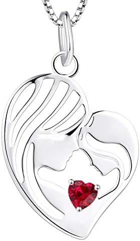 YL Mother and Daughter Necklace 925 Sterling Silver Heart 12 Birthstone Cubic Zirconia Pendant Necklace Gifts for Mum Women, 45-48 CM