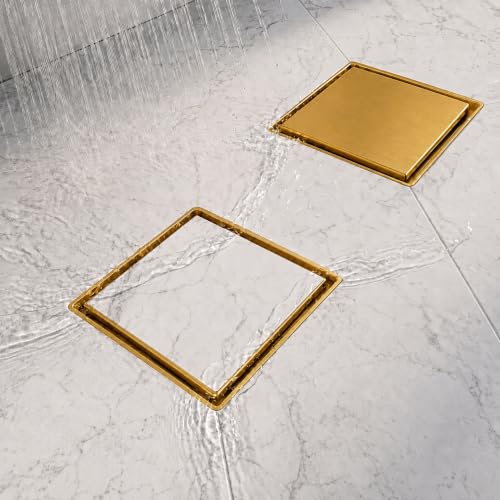 Image of Tapsa Tile Insert Floor Drain | 304 Stainless Steel | Invisible Shower Drain Channel | Shower Drain Channel | Water Drain Channel | with Cockroach Trap. (5X5, Gold Tile Insert Floor Drain 20 mm)