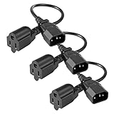 VSEER 1 Feet 18AWG Standard Computer Short Power Adapter Extension Cord for NEMA 5-15R Receptacle to IEC320 C14 Cable, UL Listed, 10A 125V, 18AWG, Black (3 Pack)