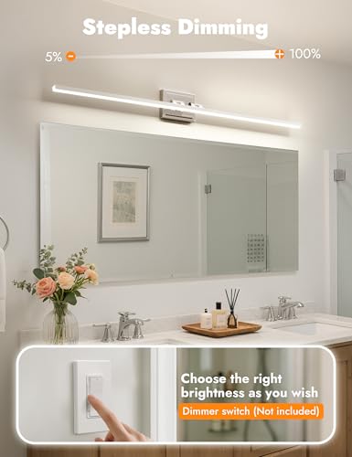 Image of NIORSUN 48 Inch Modern Bathroom Light Fixture, 30W 5CCT Dimmable LED Chrome Bathroom Vanity Lights Over Mirror, Vanity Lights for Bathrooms Restroom Mirror- ETL Certified