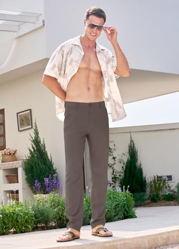 Image of Willit Men's Linen Pants Casual Linen Dress Pants Beach Summer Lightweight Trousers 28 inch 30 inch 32 inch