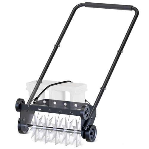bomis 18-Inch Lawn Aerator Spike, Heavy Duty Push Spike Aerator, Rotary Lawn Aerator Tool, Manual Aerator Lawn Tool with Foam Armrests, Push Lawn Aerator with 4 Wheels for Lawn, Yard Aeration