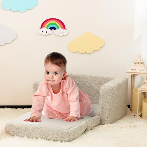 Miniatura 5 de Bejoy Sillón Infantil Sofá Cama 2 En 1, Convertible A Tumbona, Sofá Suave Para Niñas Y Niños, Día Del Niño Y Cumpleaños, Gris Claro