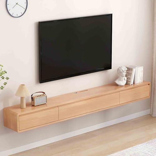 Meuble TV flottant mural avec tiroirs et rangement semi-ouvert