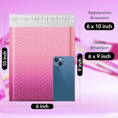 Image of Fuxury Bubble Mailers 6x10 inch 100 Pack Gradient Pink Thick Padded Envelopes | Usable Size 6x9 for Small Business, Self Seal Waterproof Bubble Shipping Envelopes for Jewelry, Cosmetics, Crafts, Gift