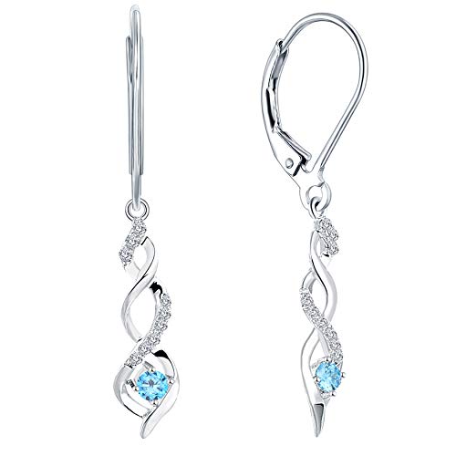 JO WISDOM Pendientes Mujer Plata de ley 925 Infinito Cristales Swarovski Circonita cúbica AAA Piedra natal de Marzo Color Aguamarina Joyería