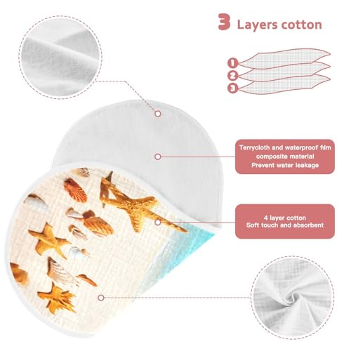 J JOYSAY Starfish Beach Sand Beige Baby Burp Cloths for Boys Girls Large 22''x11'' Cotton 4 Layer Burp Cloths for Girl Spit Up one sizex23