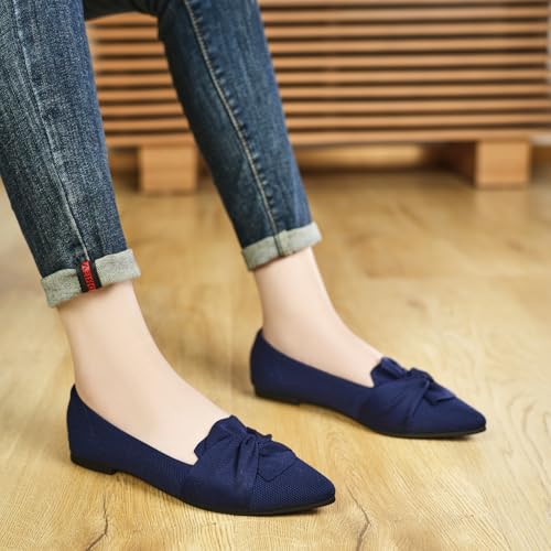 Image of HIULYCENCE Flats for Womens Pointed Toe Ballet Flats with Bow Comfortable Knit Dressy Flats