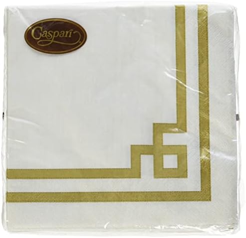 Caspari Rive Gauche Paper Luncheon Napkins in Gold and White, Pack of 20