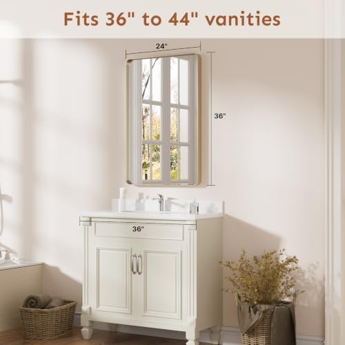 Image of Kosmonia 36x24 Inch Bathroom Vanity Mirror Brushed Champagne Gold