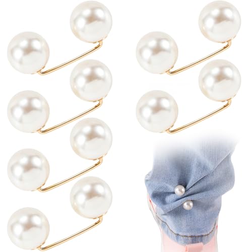 DC CLISENCE 8pcs Pearl Brooches for Women Faux Pearl Shawl Pins Sweater Clip Decorative Safety Pins Pant Hem Clips Length Adjuster for Jeans Wedding Party - Beige