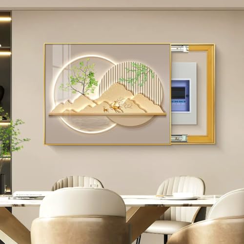 Cache compteur électrique mural gold avec cadre décoratif moderne de salon