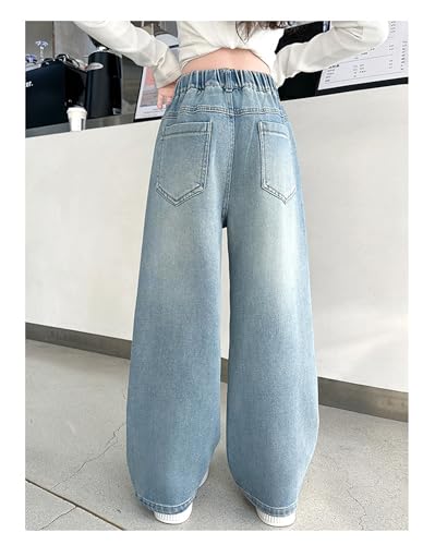 Girls Jeans Butterfly Denim Elastic Wasit Wide Leg Baggy Pants Kids Clothes 5-16 Years3