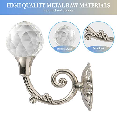 Creatyi 4 PCS Clear Crystal Curtain Holdbacks Tassel Holder Curtain Tieback Hook Curtain Tiebacks Curtain Hooks (Silver)