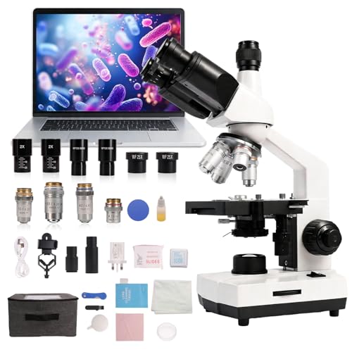 Image of SWIFT SW320T Trinocular Microscope with 2MP Camera, Carrying Case | Metal Build for Adults Students.Real-time PC imaging with Slides,Phone Adapter & Microscope Kit.Precision Stage Control
