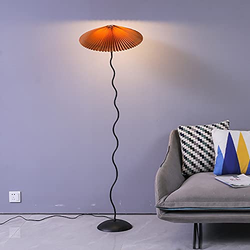 Lámpara de pie de tela plisada estilo cono café vintage para salón y mesita de noche