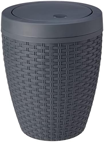 Addis 518367 Faux Rattan Round Swing Lid Bathroom Bin, Light Grey, 5 Litre