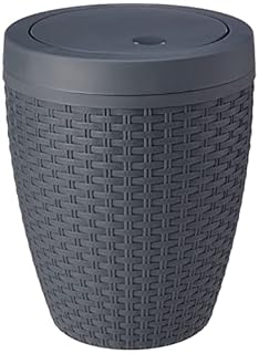 Addis Faux Rattan Round Swing Lid Bathroom Bin, Charcoal, 517488
