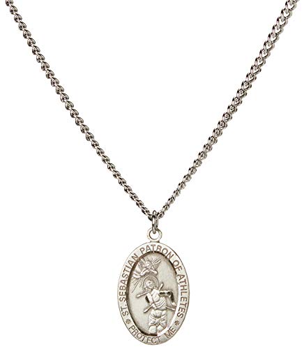 (12 6/18) BERTOF Men's Basketball Saint Sebastian Sterling Silver Patron Saint of Athletes Medal 24" Chain Made in The USA Exclusive Copyrighted Paul Herbert Blessing Included ZORA Series