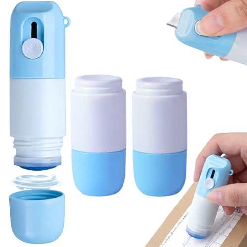 3 PCS Thermal Paper Eraser Pen and Paper Cutter, Thermal Ink Erasers, 2 in 1 Thermal Papers Eraser Pen Craft Knife, Package Privacy Wipe Box Cutter, for Documents, Labels, Packages (3 PCS Blue)