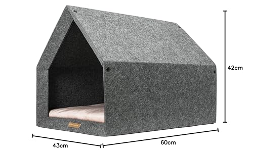 Rexproduct - PetHome Hundehütte mit Liegefläche und Dach I Biss- und Kratzfest I Gute Schalldämmung I Umweltfreundlich & Einfach zu Montieren I Größe S (60x42x43 cm) - Dunkelgrau und Rosa
