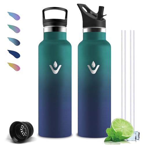 Mujigaga Botella Agua- 750ml- Botella Agua Acero Inoxidable, A Prueba de Fugas, Cantimplora con Pajita, sin BPA, Mantiene 24H Frio/12H Calor, Cantimplora para Oficina, Senderismo, Cámping