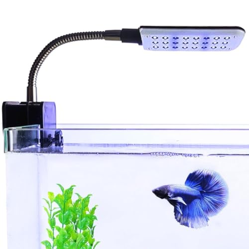 SunGrow Betta LED Light, 24 LED Bulbs, White and Blue Bulbs for Day and Night View, Flexible Metal Arm to Adjust Angle, Low Radiation, Energy-Saving Light