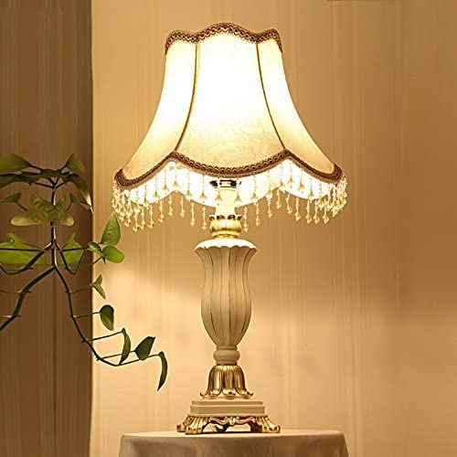 Desk Lamp Luxurious Resin Carved Bedside Lamp Cloth Lamp Shade Desk Lamp Push Button Switch Desk Light E27 Nightstand Lamp #TOP4