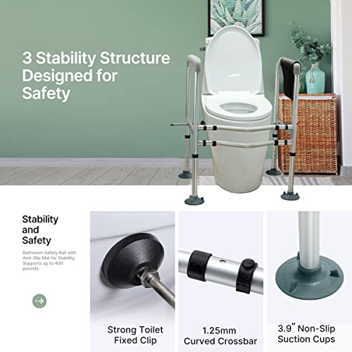 Heao Toilet Safety Frame For Seniors,Bathroom Safety Rail With Anti-Slip Mat,Storage Bag,Height Adjustable For Stability,Easy To Install #TOP1