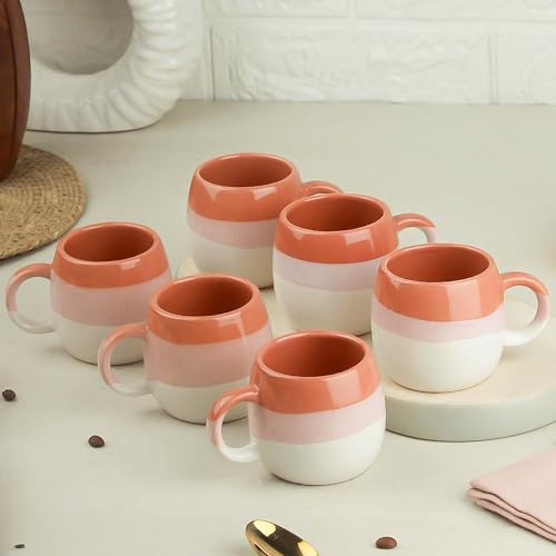 Image of The Earth Store Tritone Ovule Brown Ceramic Cup Set of 6 for Tea, Microwave and Dishwasher Safe, Perfect for Every Occasion Capacity - 190 Ml Each - Ceramic