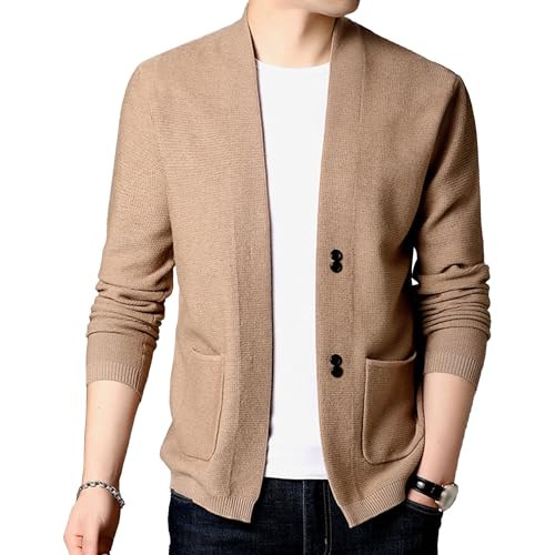 Men's Vintage V Neck Knitted Sweaters Classic Casual Knitwear with Buttons Big and Tall Cable Knit Button Cardigan